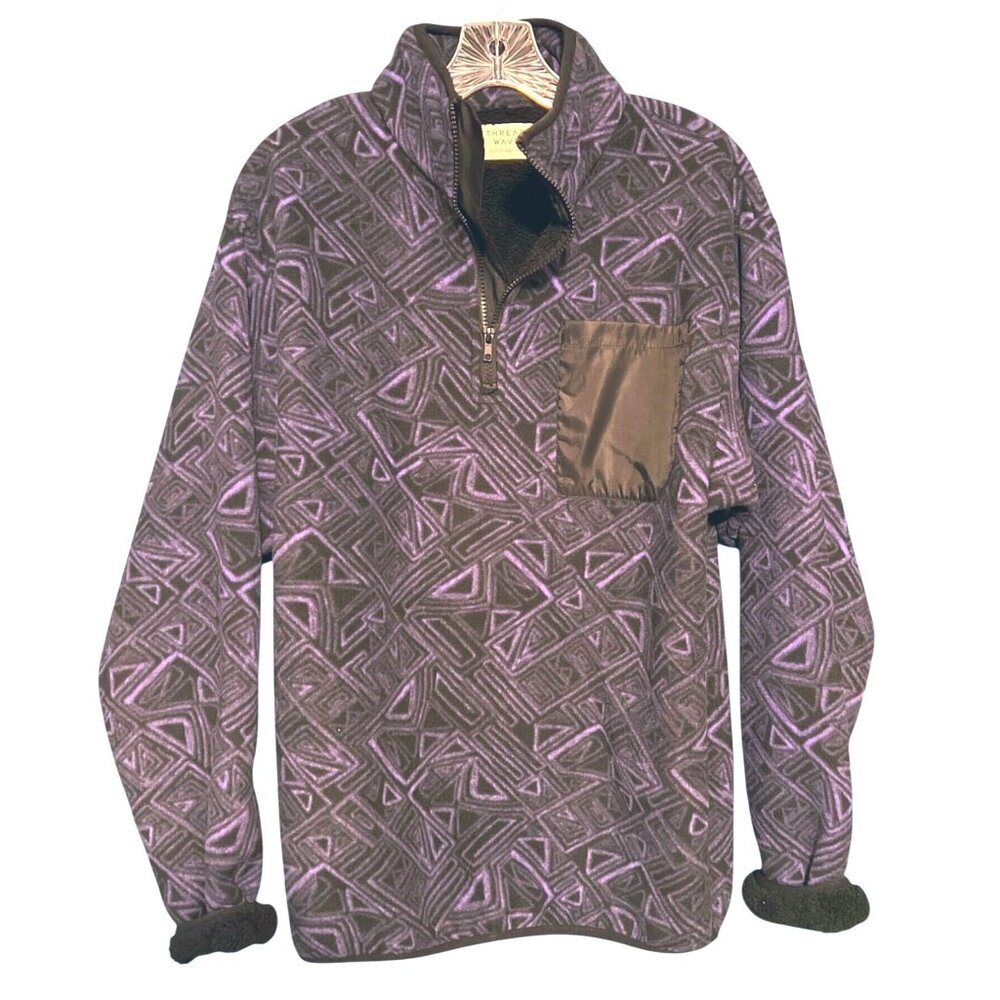 Oversized Geometric Pattern Quarter-Zip Fleece Pu… - image 1